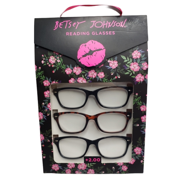 Betsey Johnson +2.00 Reading Glasses Tortoise and Black Set of 3 - Picture 1 of 5
